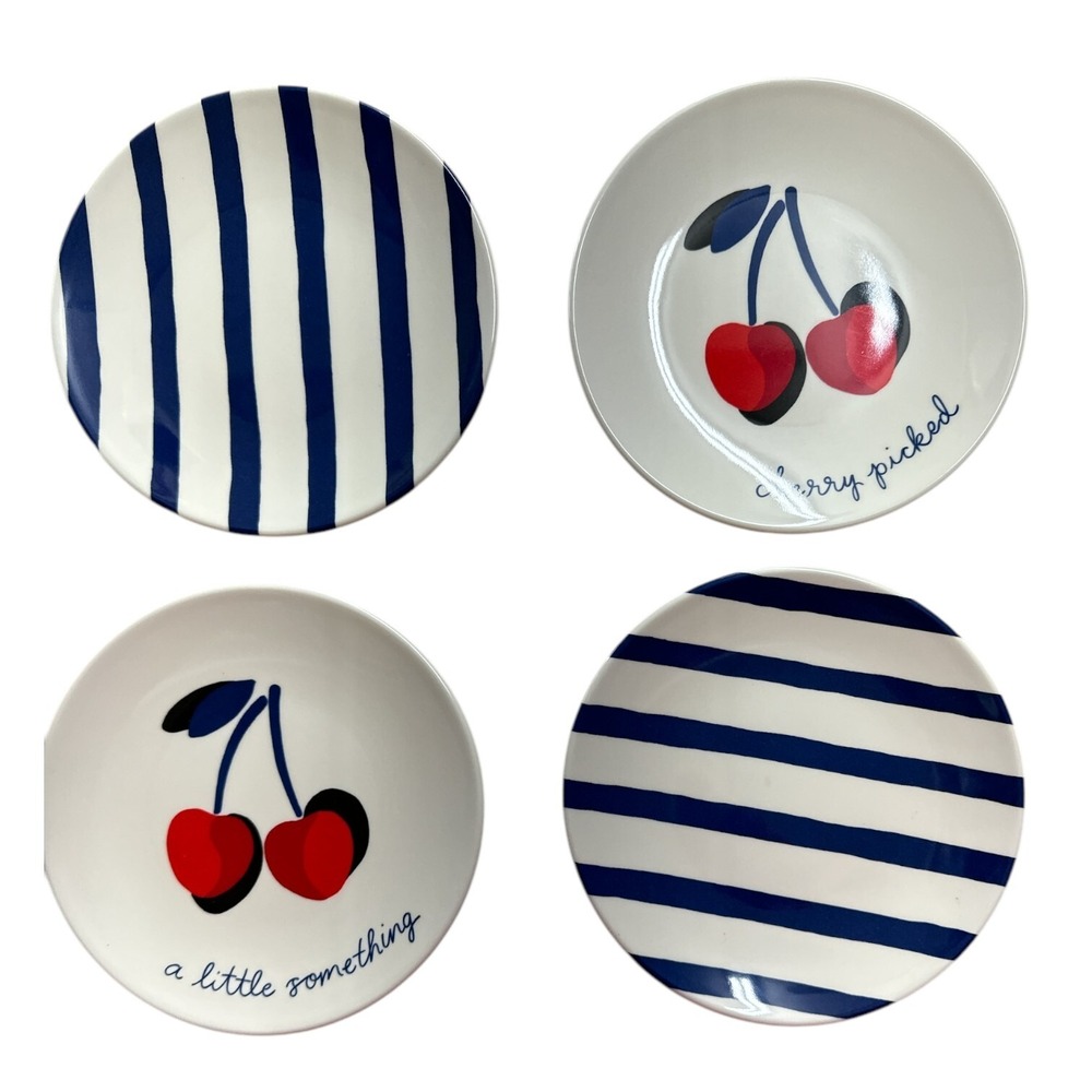 Kate Spade Vintage Cherries Melamine Tidbit Appetizer 6" Set/4 Plates NIB - Picture 3 of 4